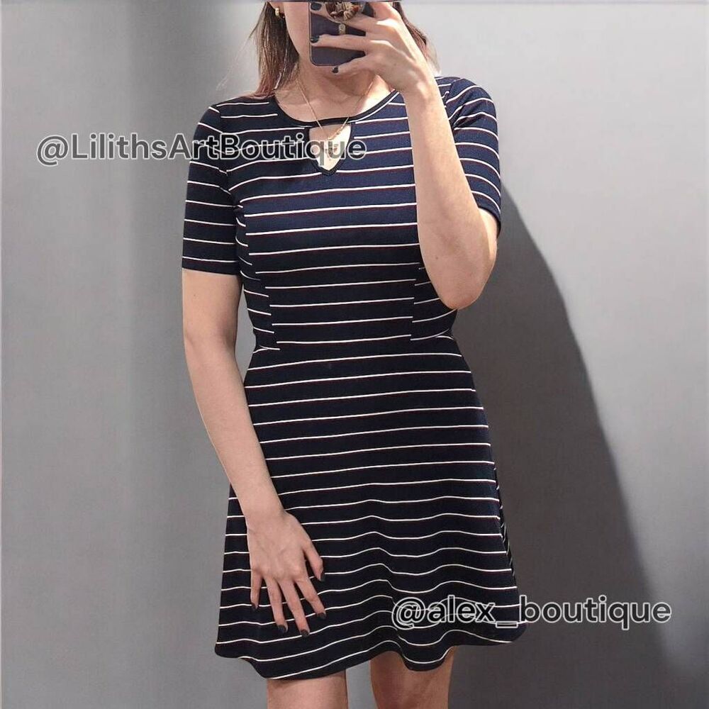 Divided by H&M Striped Skater Mini Dress(C003)-Size 2 for Women